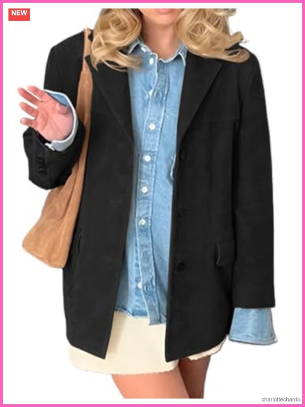 Faux Leather Suede Jacket Oversized Blazer Women Business Casual